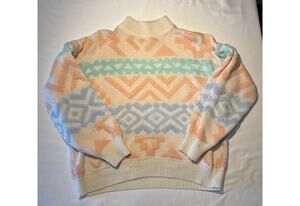 Vintage Gerard Works Sweater M Pastel Southwestern Geometric Mock Neck 80s 90s